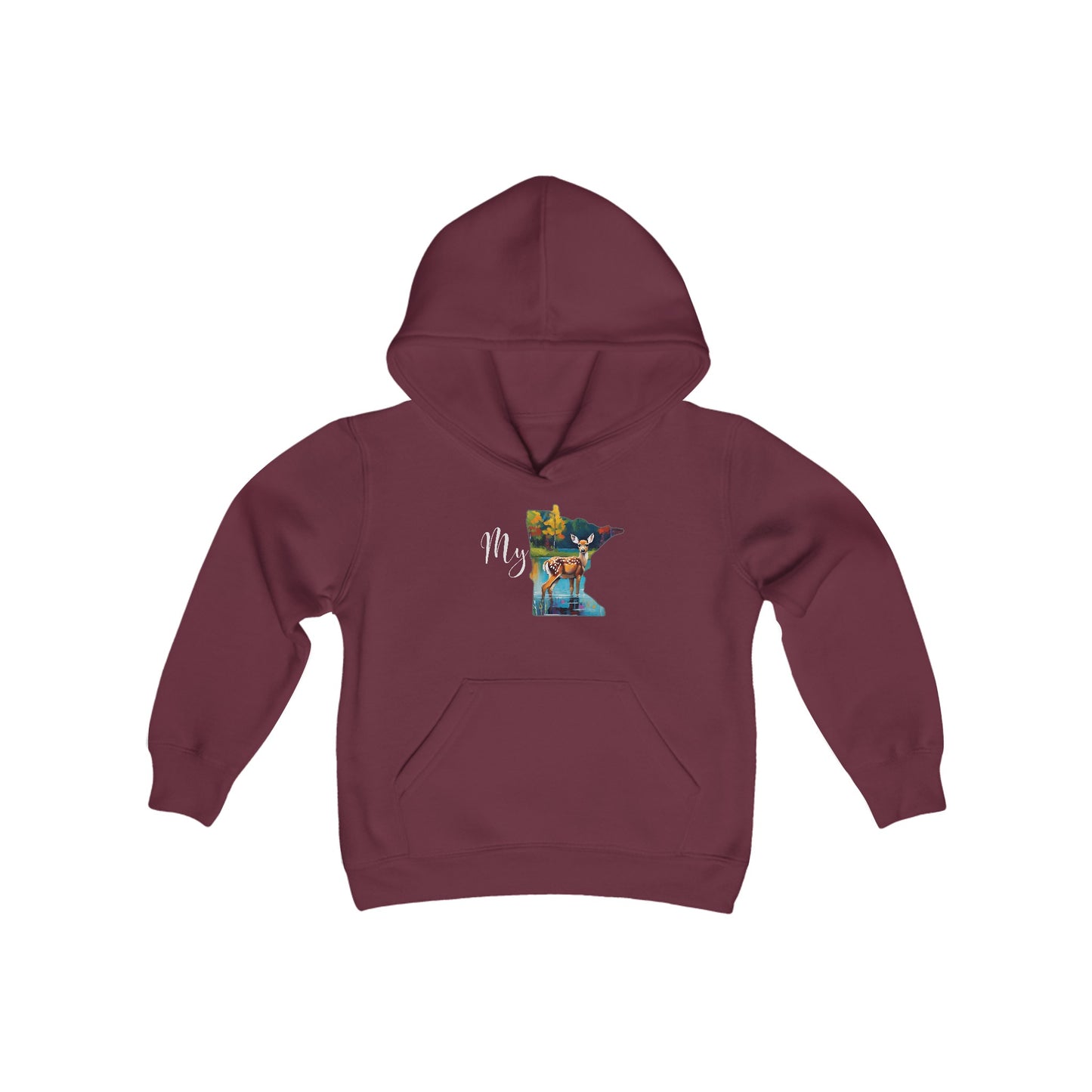 Youth Heavy Blend Hooded Sweatshirt - My MN Deer - Customizable Logo