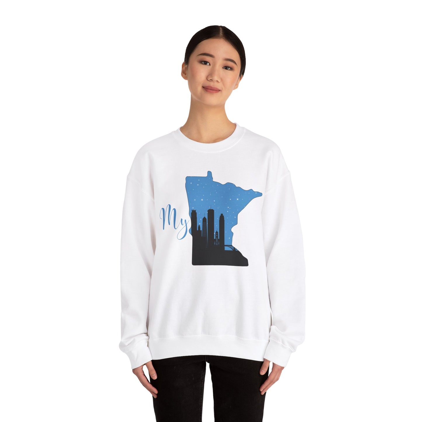 Unisex Heavy Blend™ Crewneck Sweatshirt - My MN  Minneapolis Skyline - Customizable Logo